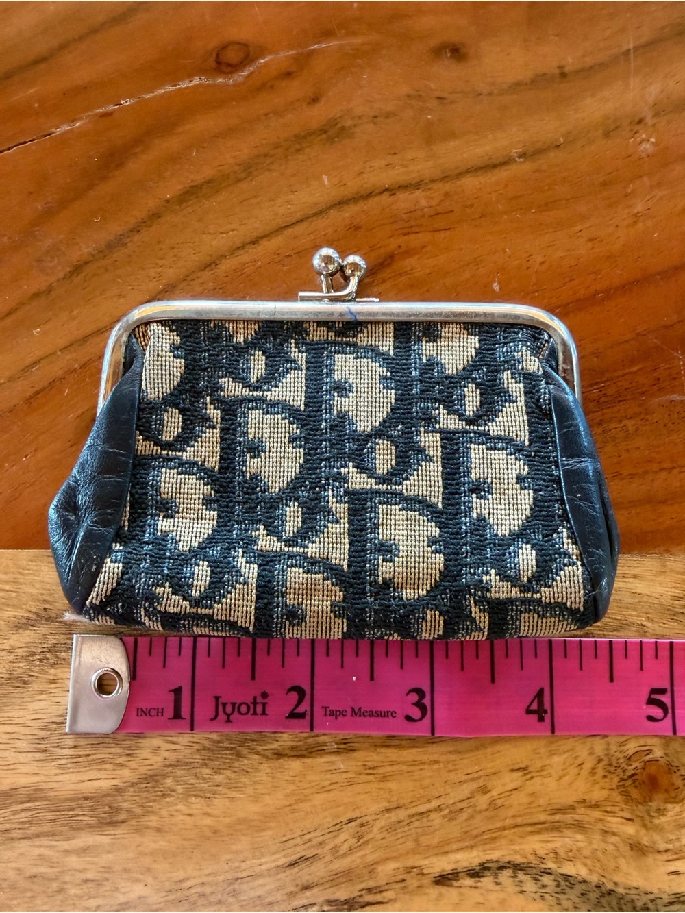 Vintage Christian Dior Beige and Navy Monogram Kiss-Lock Coin Purse EUC